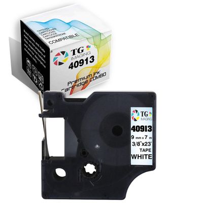 (1 Pack) TG Imaging Compatible Dymo 40913 (41913) Label Tape Replacement for DYMO LabelManager 100 120P 150 160 200 350 350D Label Maker (Black on White, Width 3/8 Inch)