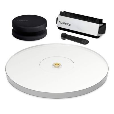 Fluance Vinyl Turntable and Record Accessory Kit with Record and Stylus Anti-Static Carbon Fiber Brushes, Frosted Acrylic Platter and Record Weight (VB52AP03RW03)