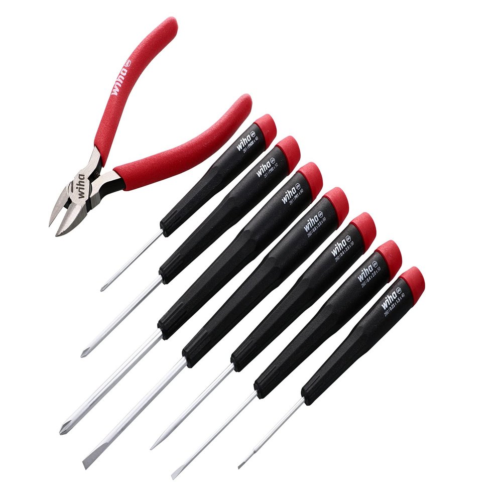 Wiha 26161 8 Piece Precision Slotted and Phillips Screwdrivers and Diagnal Cutters Set