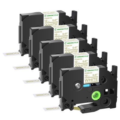 GREENCYCLE Compatible for Brother AZE-R234 TZ R234 Gold Print on White Satin Ribbon Label Tape 12mm 0.47" for Xmas Gift Wrapping Work with PT-D210 PTH110 PTD400AD Ptouch Embellish Label Makers, 5 Pack