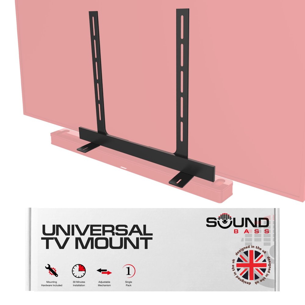 Sound Bass Universal Under TV Mount, Compatible With Bose Smart Soundbar 300/500/550/600/700/900 Ultra, TV Speaker, SoundTouch 300, Invisible Once Fitted, Fast & Easy Way to Mount Your Sound Bar Black