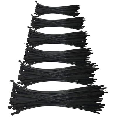 Sherco-Auto 600 Piece Black Standard Nylon 4" - 14" Inch & 15" Heavy Duty Cable Tie Assortment Zip Wire Wraps Kit - Made in USA
