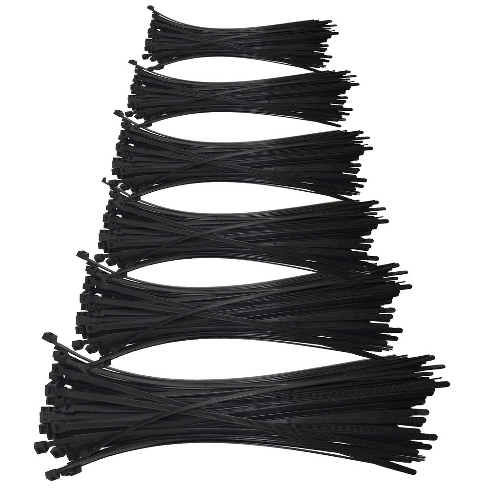 Sherco-Auto 600 Piece Black Standard Nylon 4" - 14" Inch & 15" Heavy Duty Cable Tie Assortment Zip Wire Wraps Kit - Made in USA