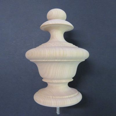 Large Wood Urn Style Finial. Oak Maple Cherry Mahogany 6 1/4 H x 3 1/4 W x 2 1/4 Base. #29 (Cherry)