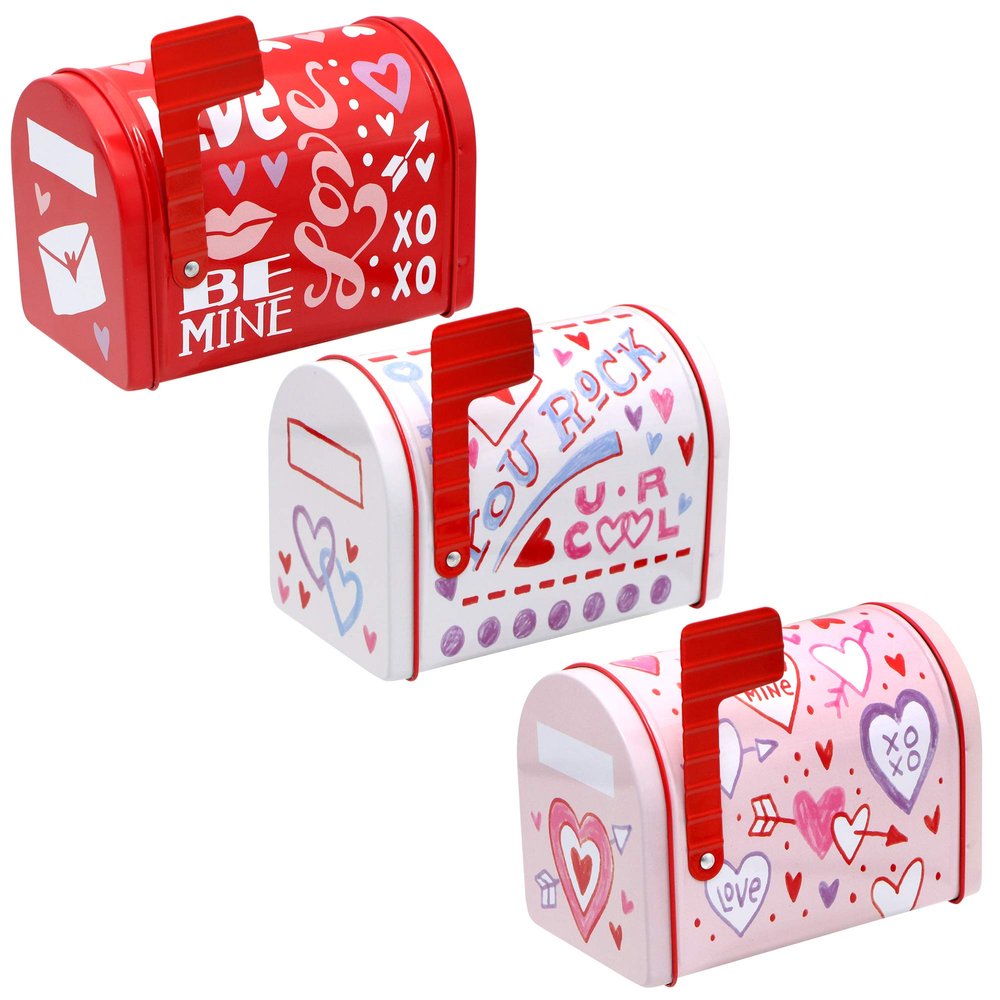 JOYIN 3 Packs Valentine Tin Mailbox for Party Favors, Classroom Prize Supplies, Greeting Cards, Exchange Gifts