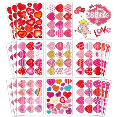 Heart Stickers,Valentines Stickers,Heart Stickers for Kids,Valentines Stickers,Valentine's Day Stickers for Kids,Face,Envelope and Gifts(288pcs)