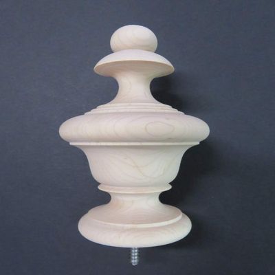Large Wood Urn Style Finial. Oak Maple Cherry Mahogany 6 1/4 H x 3 1/4 W x 2 1/4 Base. #29 (Hard Maple)
