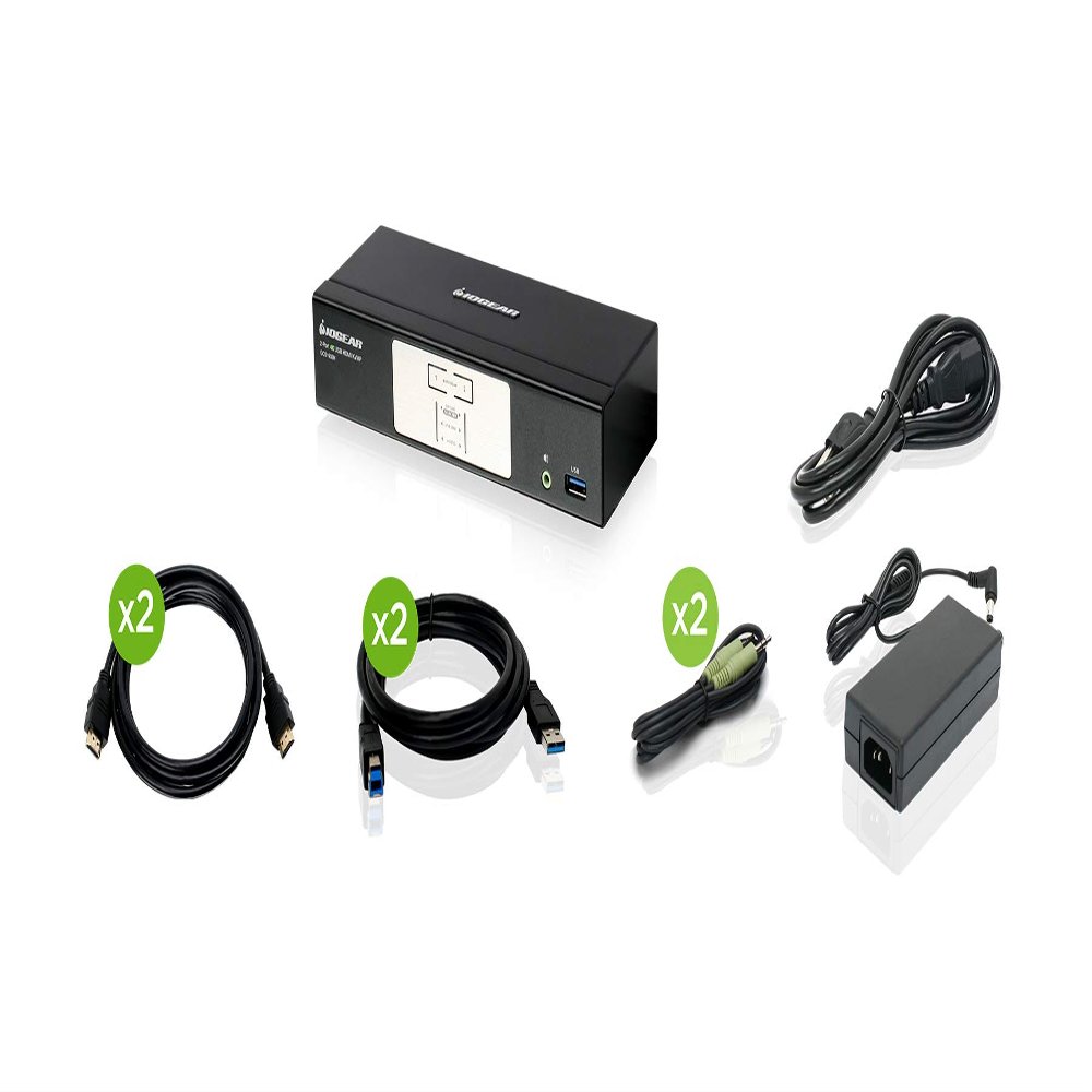 IOGEAR 2-Port HDMI 4K KVMP Switch - 2-Port USB 3.1 Hub Transfer Rate 5Gbps - 4K 60Hz - Control 2 Computers w/1 Keyboard Mouse - HD Audio - Auto Scan Mode - TAA - Mac / Win - GCS1932H