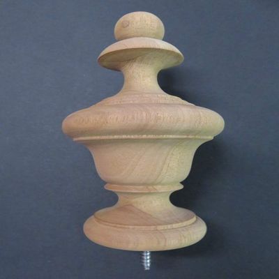 Large Wood Urn Style Finial. Oak Maple Cherry Mahogany 6 1/4 H x 3 1/4 W x 2 1/4 Base. #29 (Mahogany)