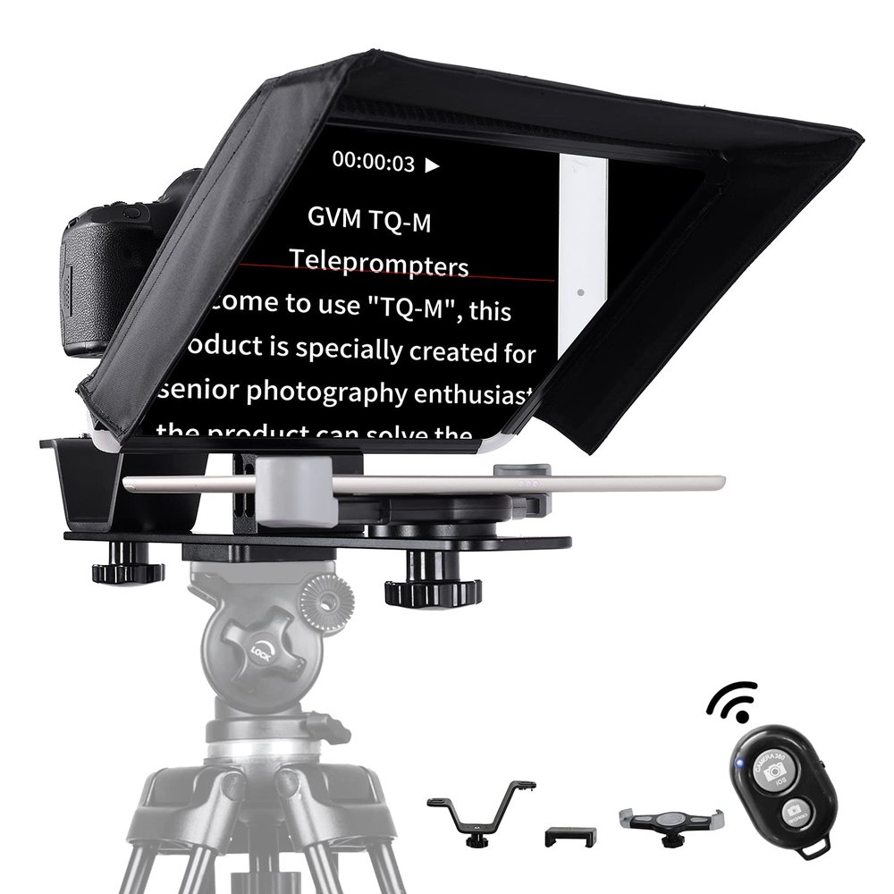 GVM Teleprompters for ipad Smartphone Tablet DSLR Camera Portable 10.5" Teleprompter Kit with Remote Control & App,Solid Aluminum Constructions,Colorless Spectroscope,Ultra HD Wide-Angle Lens