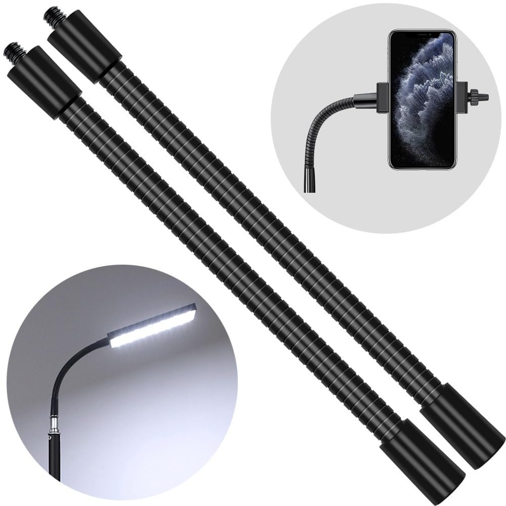 Gooseneck 6 inch 1/4' Threaded Male Female Gooseneck Arm for Webcam/Microphone/Tripod and Phone Camera Light (2pcs) Flexible Metal Arm