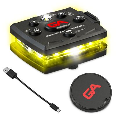 Guardian Angel Micro Series Safety Lights, Beacon Device (Yellow Front & Yellow Rear) |Rechargeable & Hands-Free Wearable LED Light for Dog Walking, Cycling, Hiking, Camping & Fishing