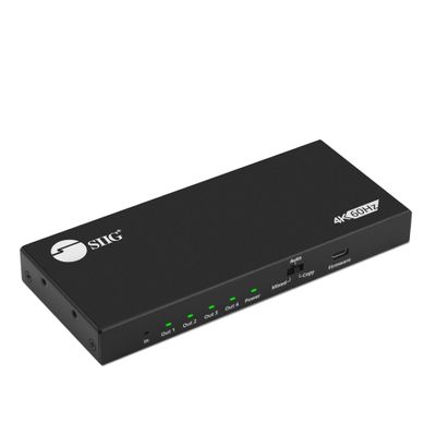 SIIG HDMI Splitter 1 in 4 Out Intelligent Video Downscaling 4K 60Hz HDR HDCP Bypass 2.2 EDID Management Digital and PCM 7.1 Audio (CE-H26C11-S1)