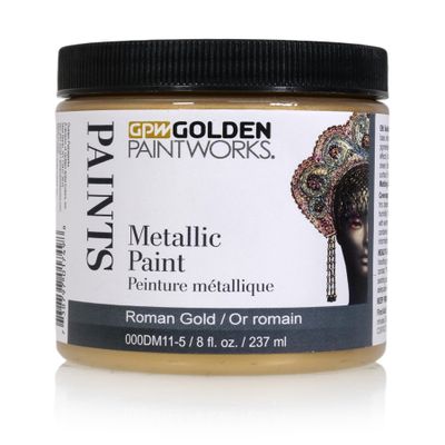 GOLDEN PAINTWORKS Metallic Paint, 8 oz Jar, Roman Gold, Professional Acrylic Paint, Decorative