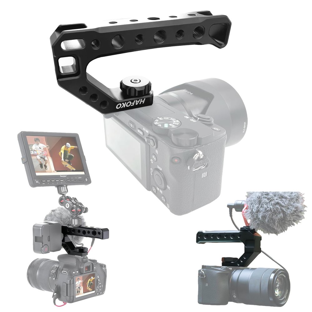WEWOGA R005 Camera Top Handle Grip Hot Shoe Top Cheese Mount Universal Video Stabilizing Rig with 4 Cold Shoe 1/4" 3/8" competible with Cameras for LED Light, Microphone, Monitor for Low Angle Shoot