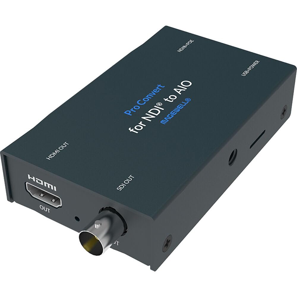 Magewell Pro Convert for NDI to AIO  IP, NDI, NDI HX Decoder with HDMI & SDI Outputs, 1080p60, PTZ Control, RJ45 Gigabit, Web Control & PoE/USB Power, Professional AV-Over-IP Converter (64210)
