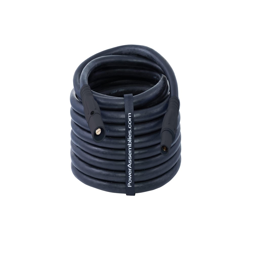 Power Assemblies Type W Male to Female Extensions, Temporary Power Cable, 400 Amps, NEMA 3R, Series 16 Camlock Connectors (25', Black)