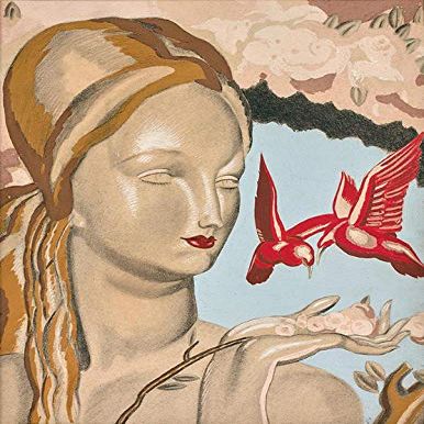 JEAN DUPAS : Young Woman with Birds : Archival Quality Art Print