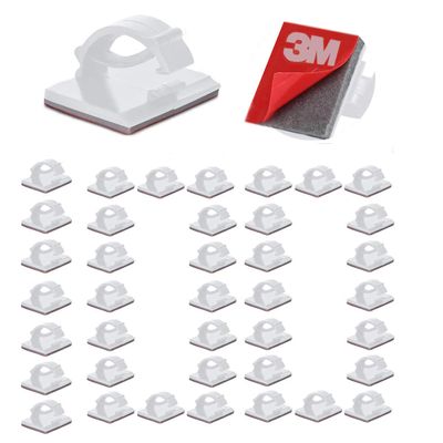Cable Clips Self with 3M Adhesive Cord Organizer, Wire Holder Clamp Management Sticky for Desk Car Dash Cam Tables Wall, White 100pcs