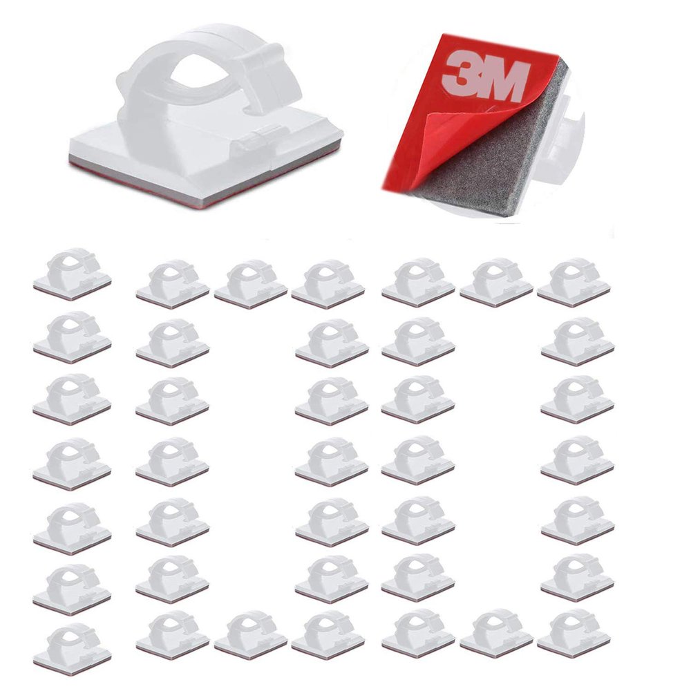 Cable Clips Self with 3M Adhesive Cord Organizer, Wire Holder Clamp Management Sticky for Desk Car Dash Cam Tables Wall, White 100pcs