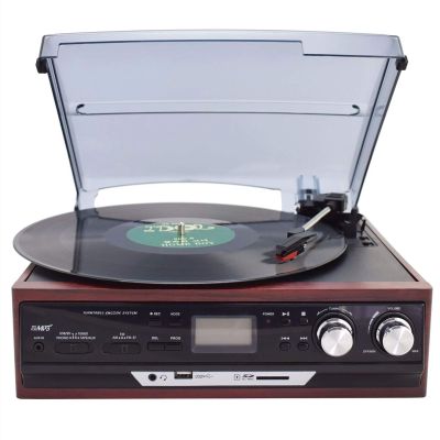 ARCH Record Player Belt-Driven 3-Speed,Turntable with Stereo Speakers Portable Vinyl Record Player with Headphone Jack/Aux Input/RCA Line Out (Color : Red)