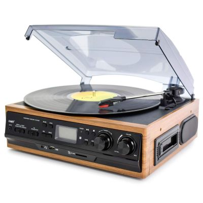 ARCH Record Player Belt-Driven 3-Speed,Turntable with Stereo Speakers Portable Vinyl Record Player with Headphone Jack/Aux Input/RCA Line Out (Color : Brown)