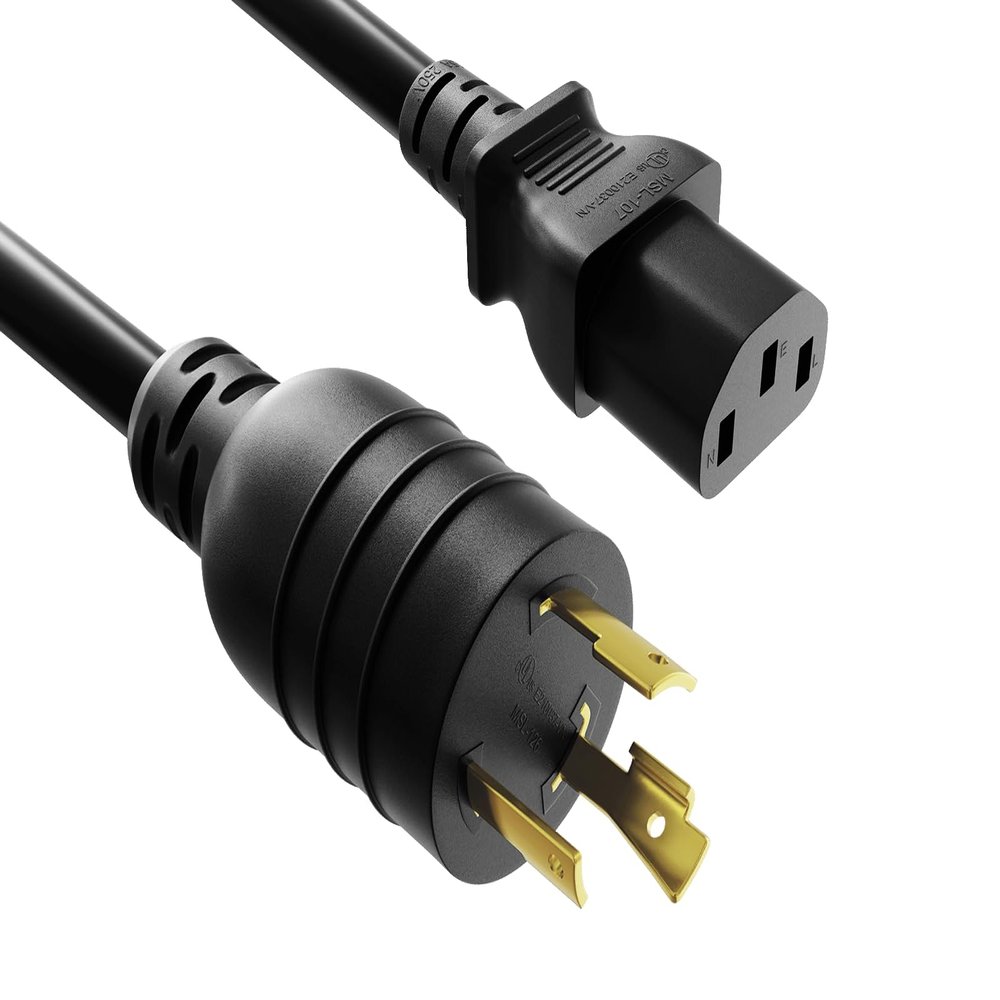Cable Leader 8ft NEMA L6-20P to C13 Heavy-Duty Locking Power Cord 14 AWG 15A/250V SJT High Voltage Extension Cord, Twist-Locking Cord, Black