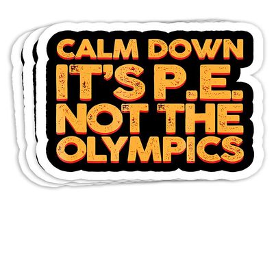 Calm Down It's PE Physical Education Gift Decorations - 4x3 Vinyl Stickers, Laptop Decal, Water Bottle Sticker (Set of 3)