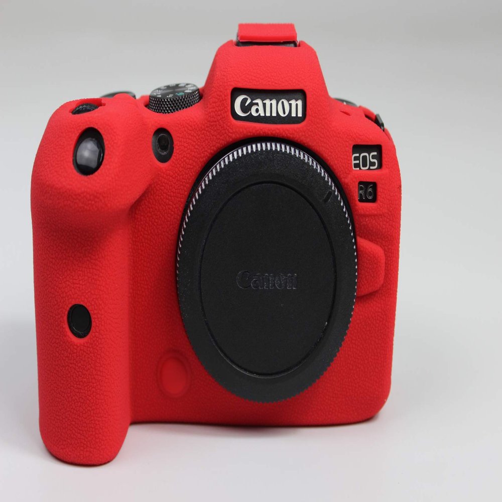 R6 Case, BolinUS Fullbody Ultra-Thin Lightweight Rubber Soft Silicone Housing Case Bag Cover for Canon EOS R6 (Red)