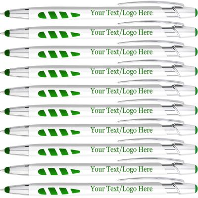 Personalized Stylus Pens with Your Custom Logo or Text -200 Pack Bulk-for Businesses, Parties, and Events, 2 in 1 Capacitive Stylus & Ballpoint Pen Compatible with Most Touchscreen Devices, Green