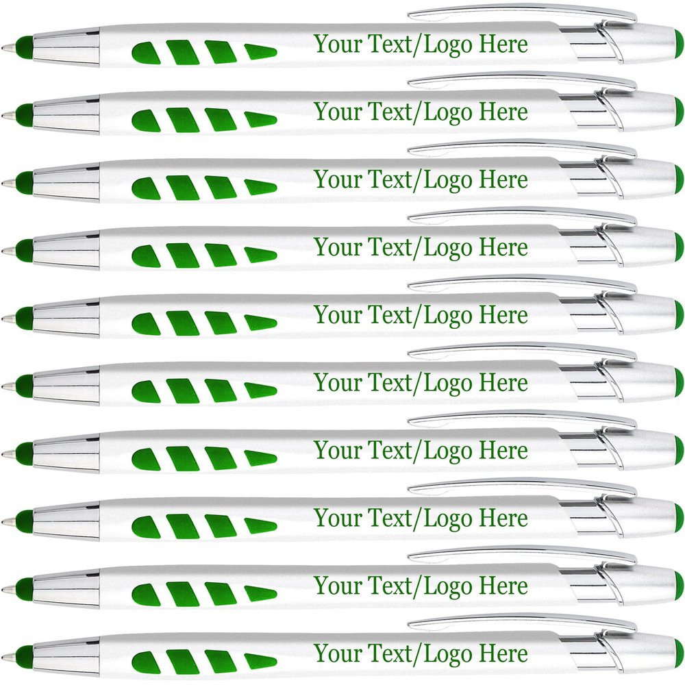 Personalized Stylus Pens with Your Custom Logo or Text -200 Pack Bulk-for Businesses, Parties, and Events, 2 in 1 Capacitive Stylus & Ballpoint Pen Compatible with Most Touchscreen Devices, Green