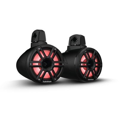 Rockford Fosgate M2WL-8HB Color Optix Multicolor LED Lighted 8" 2-Way Marine Wake Tower Can & Horn Speakers 300 Watts RMS/ 1200 Watts Peak, Stainless & Sport Grilles, Mounting Hardware - Black (Pair)
