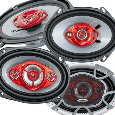 2X Soundxtreme ST-680 5"x7" / 6x8 in 3-Way 350 Watts Coaxial Car Speakers 4-Ohm and 2X Soundxtreme ST-694 6"x9" 4-Way 520 Watts PEI Dome Tweeter Coaxial Car Audio Speakers