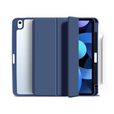 Anti-Drop iPad Air 10.9 case Clear Back Cover Tri-fold Front Cover with Pencil Holder Support Pencil Charging Premium PU Leather case for iPad Air4 2020 (iPad Air4 10.9, Blue)