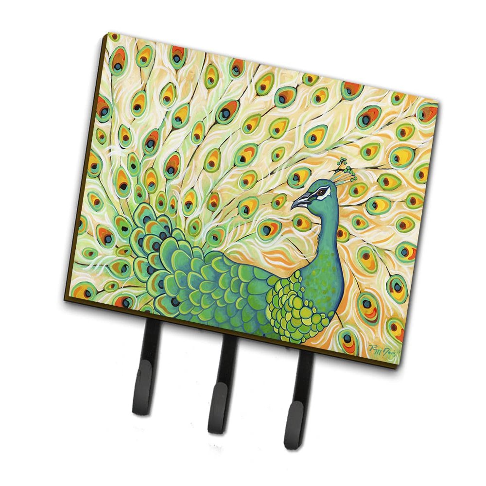 Caroline's Treasures PPD3021TH68 Pretty Pretty Peacock Leash or Key Holder , Wall Hooks, Key Hooks Holder, Coat Rack Wall Mount, Coat Hooks, Hooks for Hanging Keys, Towels, Aprons, Leashes,