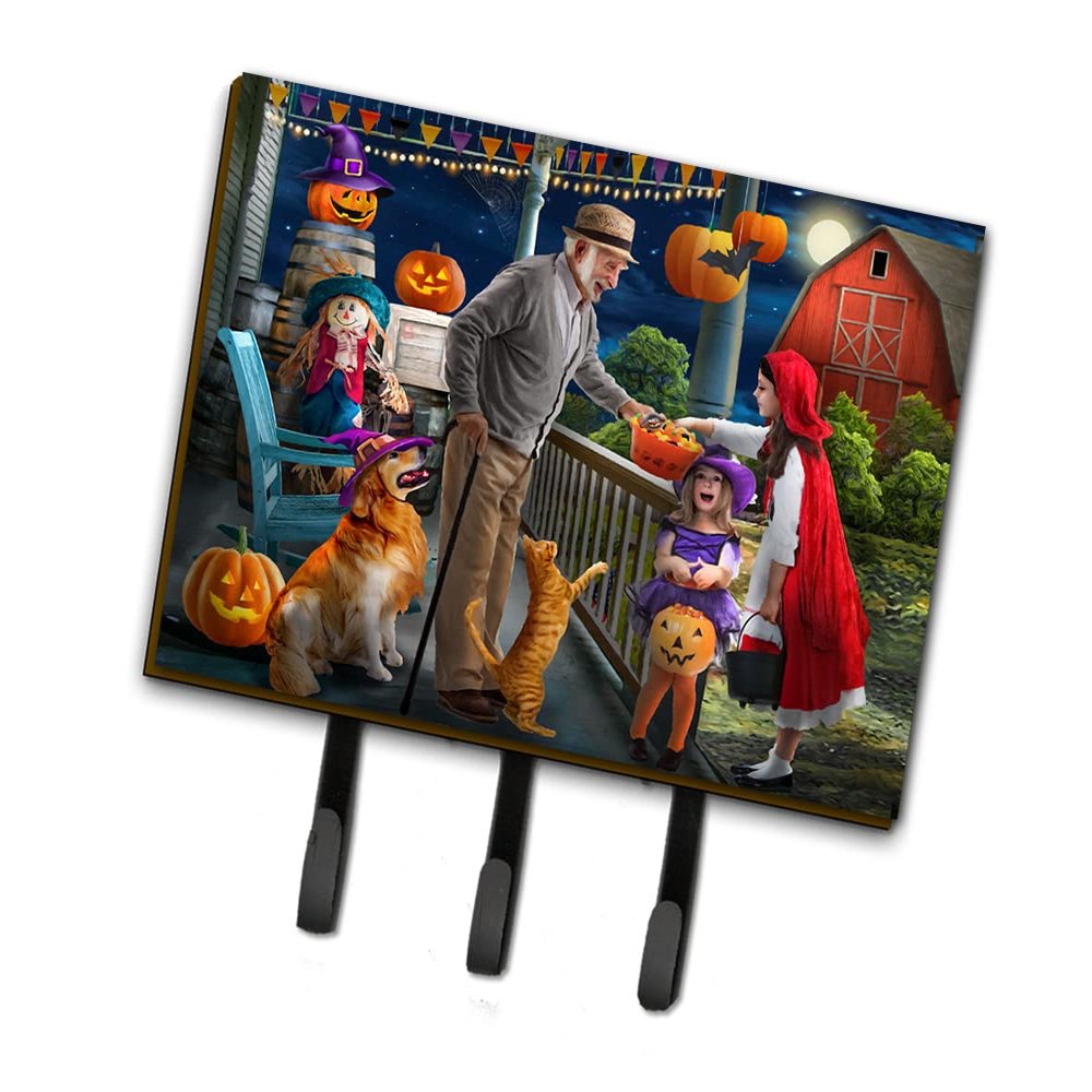 Caroline's Treasures PTW2072TH68 Halloween at Grandpa's Golden Retriever Leash or Key Holder , Wall Hooks, Key Hooks Holder, Coat Rack Wall Mount, Coat Hooks, Hooks for Hanging Keys, Towels, Aprons, L