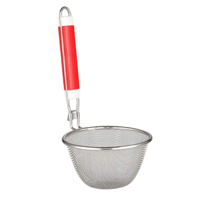 Hemoton 1pc Stainless Steel Noodle Sieve Red Handle Dumpling Strainer for Pasta Hotpot Lightweight Wire Mesh Kitchen Skimmer Transfer Quick Drainage