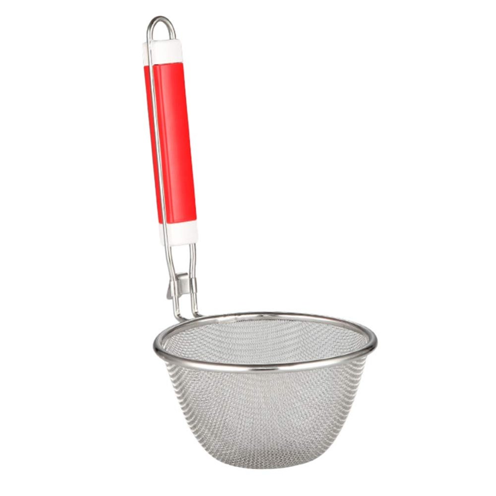 Hemoton 1pc Stainless Steel Noodle Sieve Red Handle Dumpling Strainer for Pasta Hotpot Lightweight Wire Mesh Kitchen Skimmer Transfer Quick Drainage