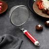 Hemoton 1pc Stainless Steel Noodle Sieve Red Handle Dumpling Strainer for Pasta Hotpot Lightweight Wire Mesh Kitchen Skimmer Transfer Quick Drainage view 2