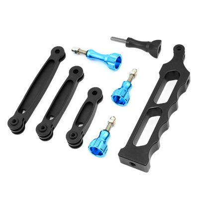 BGNing CNC Triple Extended Bracket Frame Mount Selfie Stick Tripod Hand Grip Compatible for Gopro Hero 5 4 SJCAM yi GitUP Action Cameras (with Screw Grip)