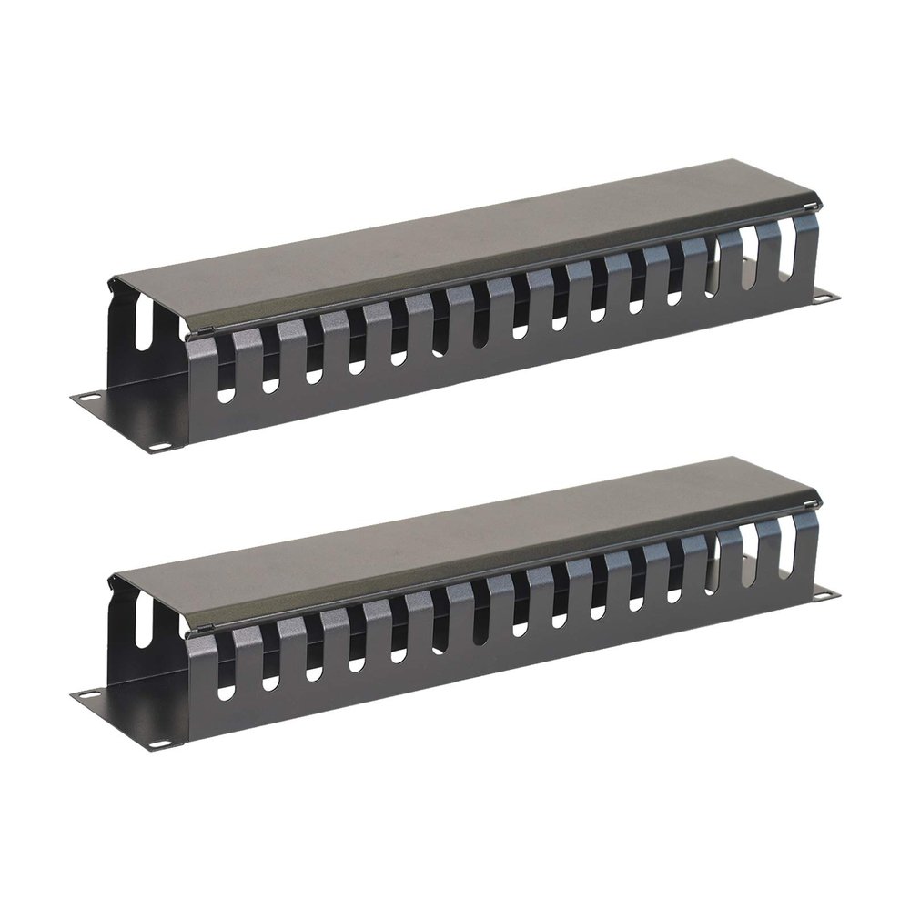 Aeons 2U Horizontal 19-inch Server Rack Mount Cable Management Raceway Duct Panel Cover Metal Black 2-Pack