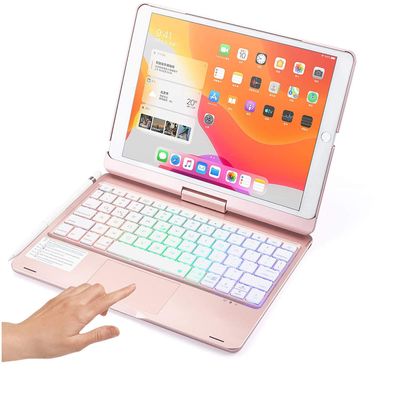 SENLAN 360 Rotating iPad Keyboard Case with Touchpad, 7-Color Backlit Bluetooth Keyboard (iPad 7/8/10.2, Pro 10.5, Air 3, Rose Gold)