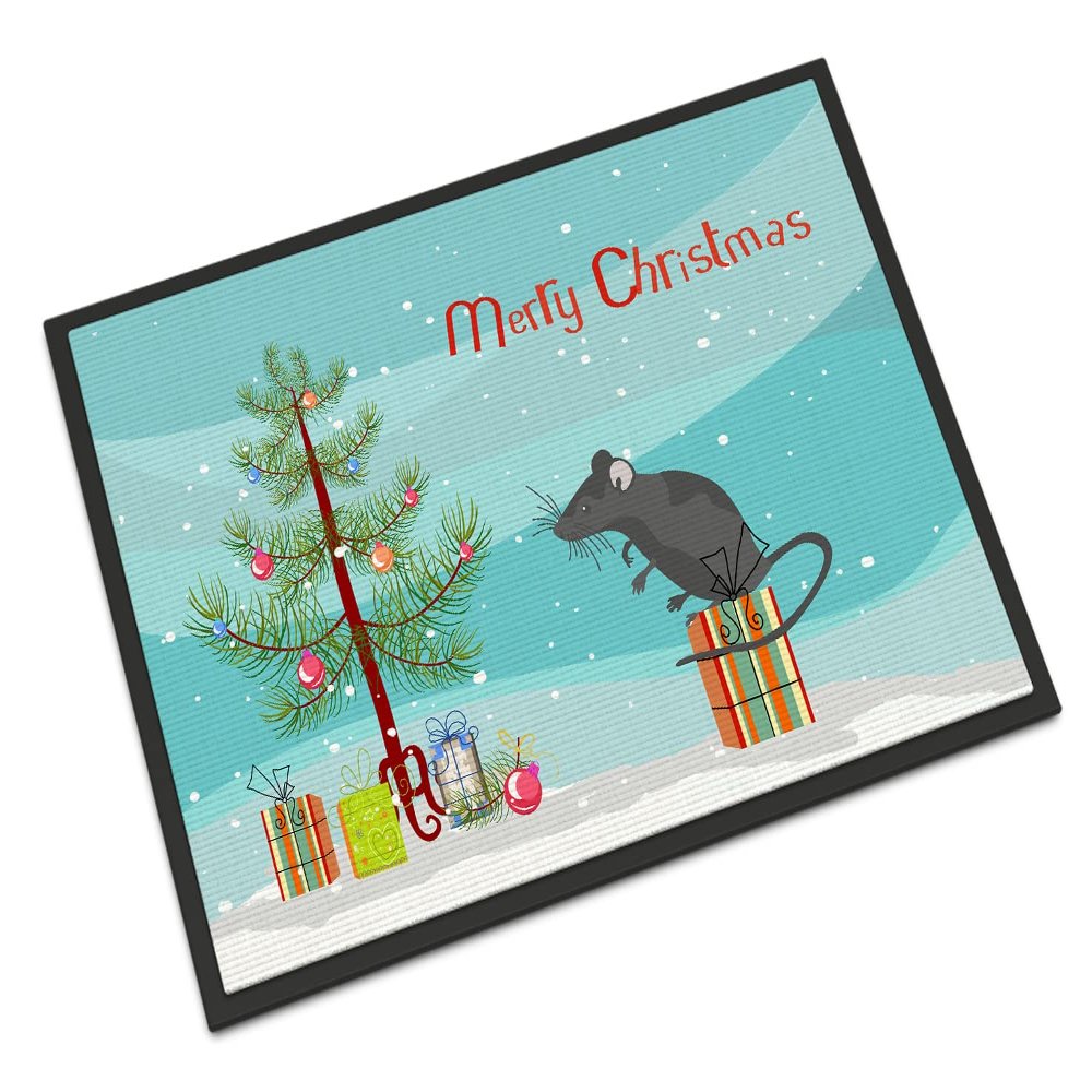 Caroline's Treasures CK4464JMAT Satin Mouse Merry Christmas Doormat 24x36 Front Door Mat Indoor Outdoor Rugs for Entryway, Non Slip Washable Low Pile, 24H X 36W