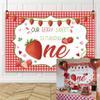 1st Birthday Strawberry Backdrop for Photography 5x3ft Red Lattice Our Berry Sweet is Turning One Background Girls Boys Birthday Party Cake Table Decor Baby Kids Portrait Photo Studio Props Vinyl view 1