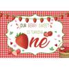 1st Birthday Strawberry Backdrop for Photography 5x3ft Red Lattice Our Berry Sweet is Turning One Background Girls Boys Birthday Party Cake Table Decor Baby Kids Portrait Photo Studio Props Vinyl view 2