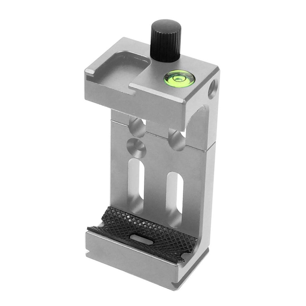 BGNing XJ-8 Phone Clip Tripod Head Bracket Mobile Phone Holder for Flashlight Microphone w/Spirit Level Cold Shoe Mount Adapter (Silver)