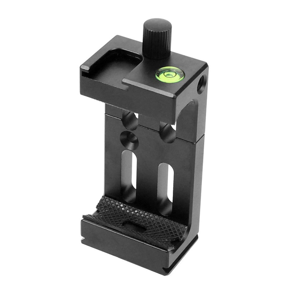 BGNing XJ-8 Phone Clip Tripod Head Bracket Mobile Phone Holder for Flashlight Microphone w/Spirit Level Cold Shoe Mount Adapter (Black)