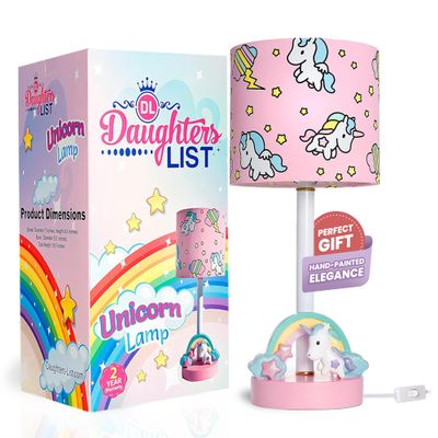 DAUGHTERS LIST Hand-Painted Unicorn Lamp for Girls Bedroom 16 Inch Rainbow Unicorn Table Lamp for Girls Room Dcor, Nightstand & Nursery Colorful Kids Lamp for Bedroom, Shelf, Desk or Gift