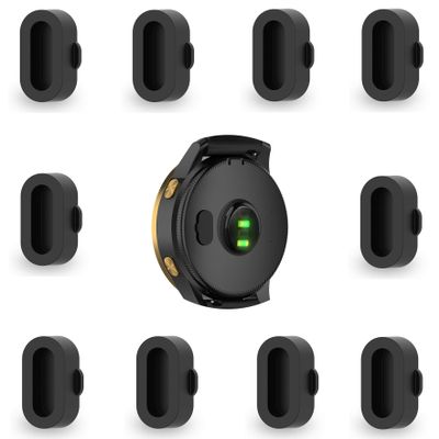 TOKERSE 10 Pack Dust Plug Compatible with Garmin Fenix 8 7 7S 7X 6 6S 6X Pro 5 5S 5X Plus/Vivoactive 3/4/Venu Sq/Forerunner 245/935 Silicone Charger Port Protector Anti Dust Plugs Caps Cover - Black