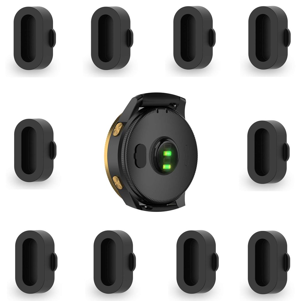 TOKERSE 10 Pack Dust Plug Compatible with Garmin Fenix 8 7 7S 7X 6 6S 6X Pro 5 5S 5X Plus/Vivoactive 3/4/Venu Sq/Forerunner 245/935 Silicone Charger Port Protector Anti Dust Plugs Caps Cover - Black